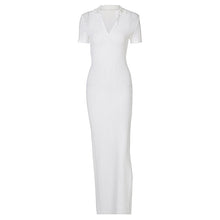 Load image into Gallery viewer, White V-Neck Short Sleeve Bodycon Dress
