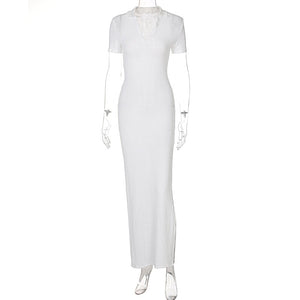 White V-Neck Short Sleeve Bodycon Dress