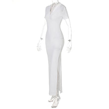 Load image into Gallery viewer, White V-Neck Short Sleeve Bodycon Dress
